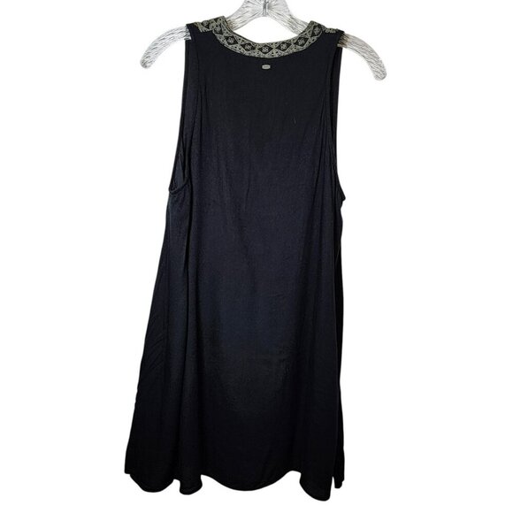 O'Neill Black Sleeveless Dress L Boho Embroidered Beaded Trim 33" Long Cotton Li - Picture 3 of 9